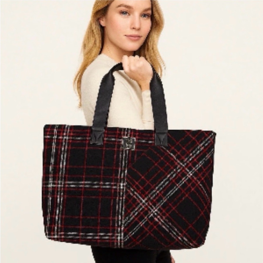 Victorias Secret Plaid Black and Red Tote Bag